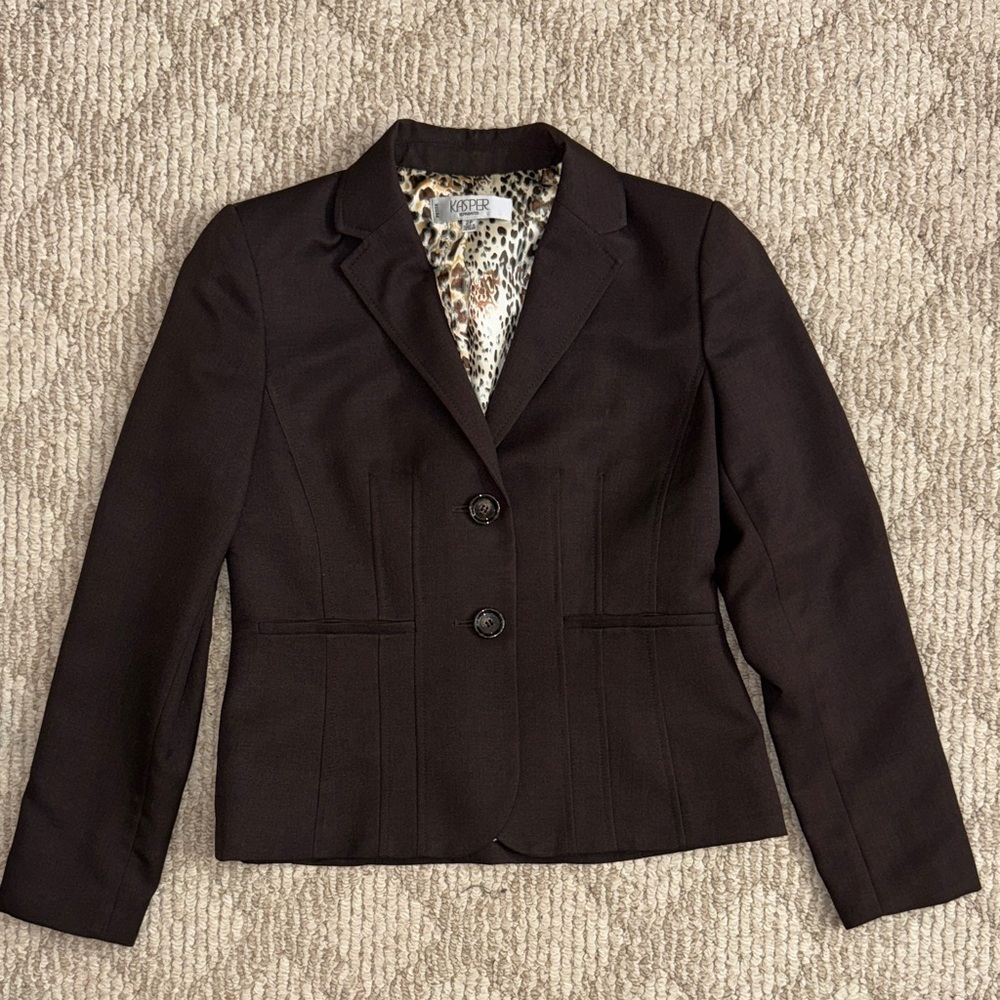 Kasper Black Blazer with Animal Print Lining
